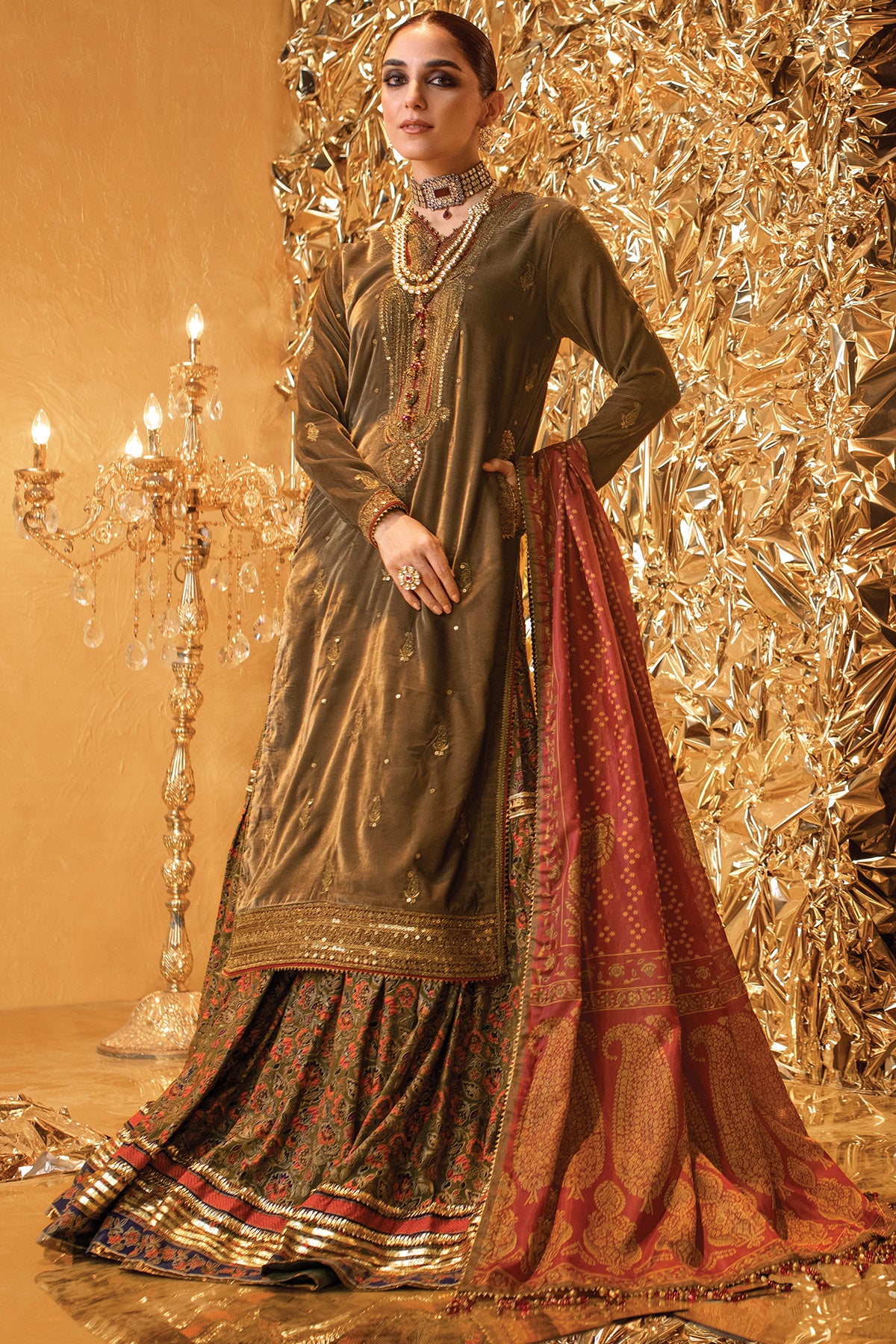 Alkaram FC-W-3A-22-3-Camel Brown Festive Winter Collection