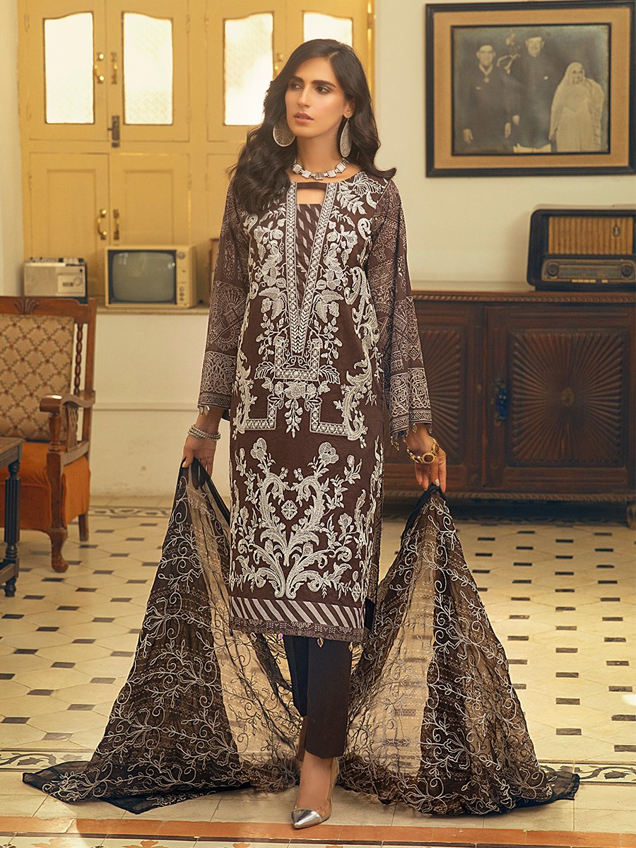 Salitex Dusky Orchid 3pc Embroidered Lawn With Chiffon Dupatta Faustina Wk 00727b Summer Collection 2021