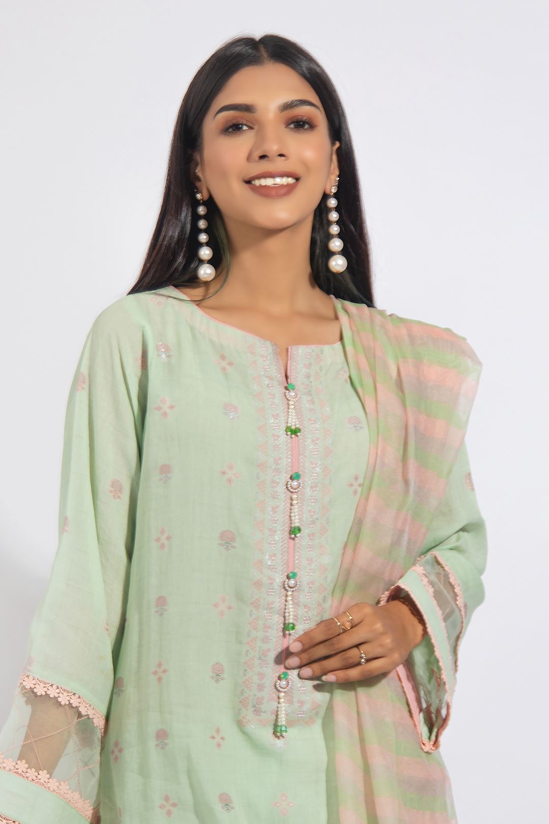 Zellbury Embroidered Shirt Shalwar Dupatta - Cool Mint Green - Jacquard Suit Signature Lawn Collection 2024