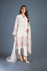 Bareeze Flower Fields Mc639 Cream Dress