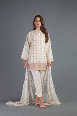 Bareeze Fun E Ajrak Mc705 Off White Dress