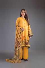 Bareeze Printed Pr828 Mustard Dress