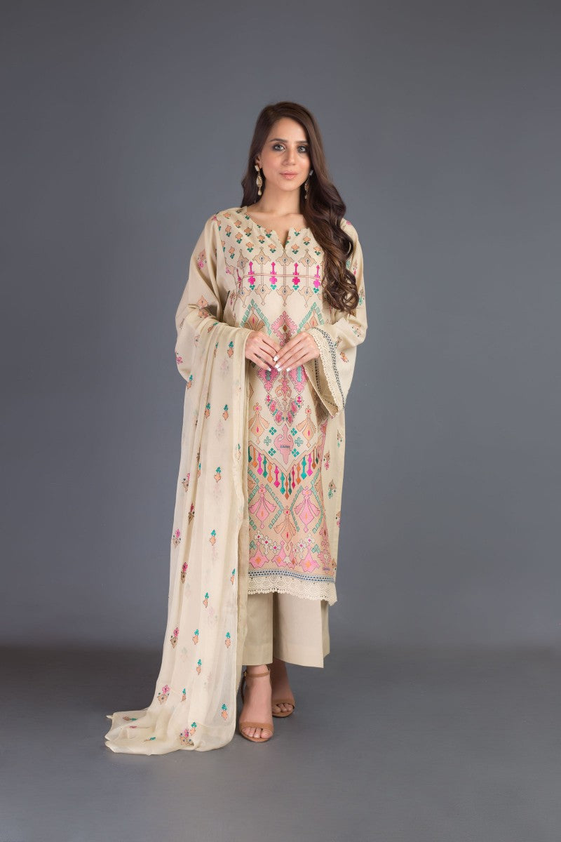 Bareeze Native Abstraction Ch2976 Beige Dress