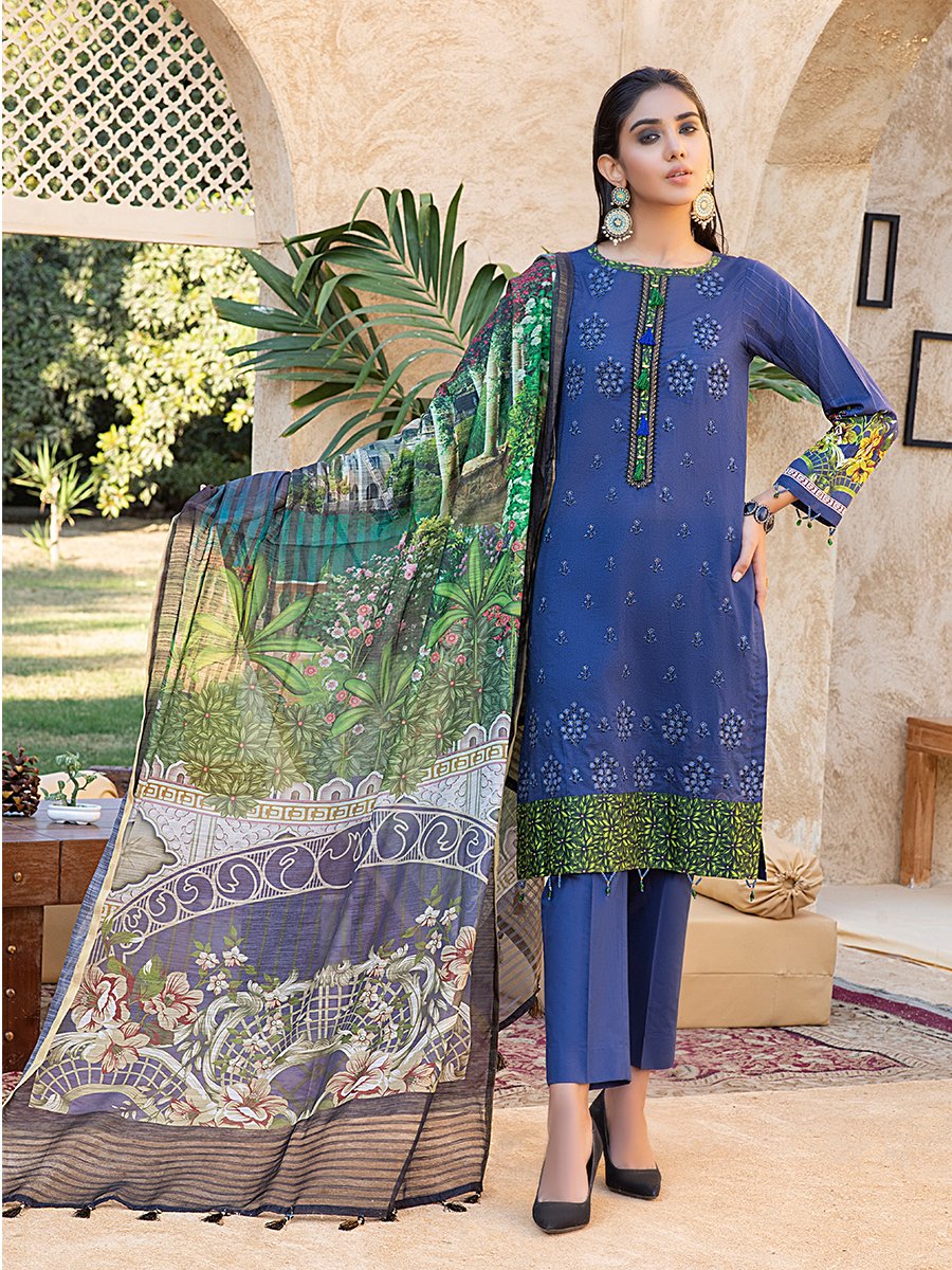 Salitex Sweet Berry 3pc Lawn Embroidered Front With Lawn Printed Back Sleeves With Monar Dupatta Dyed Cambric Trouser Rococo Wk 00670a Summer Collection 2021