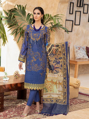 Salitex Blue Shine 3pc Lawn Embroidered Front With Lawn Printed Back Sleeves With Monar Dupatta Dyed Cambric Trouser Rococo Wk 006672b Summer Collection 2021