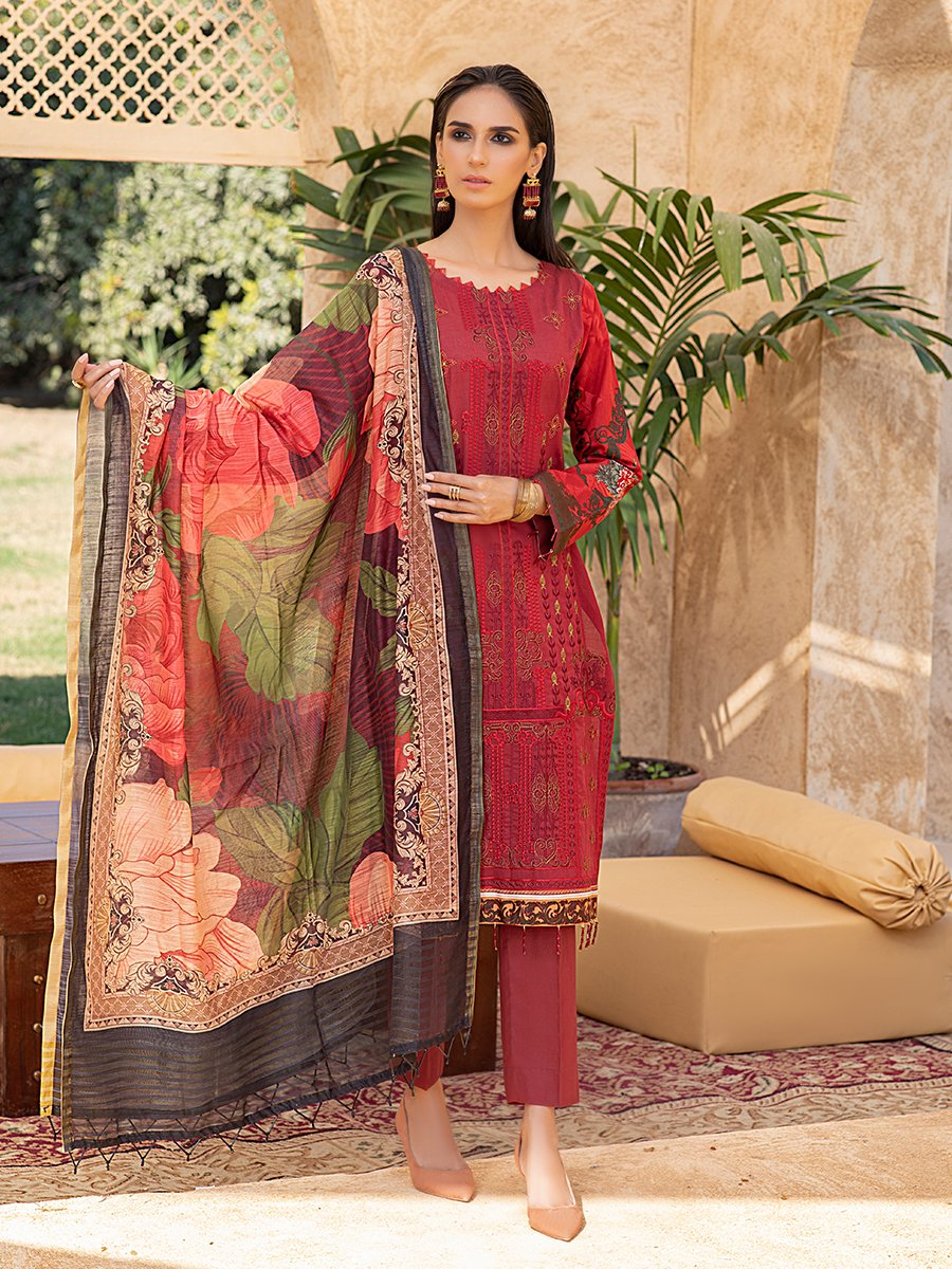 Salitex Vivid 3pc Lawn Embroidered Front With Lawn Printed Back Sleeves With Monar Dupatta Dyed Cambric Trouser Rococo Wk 00667b Summer Collection 2021