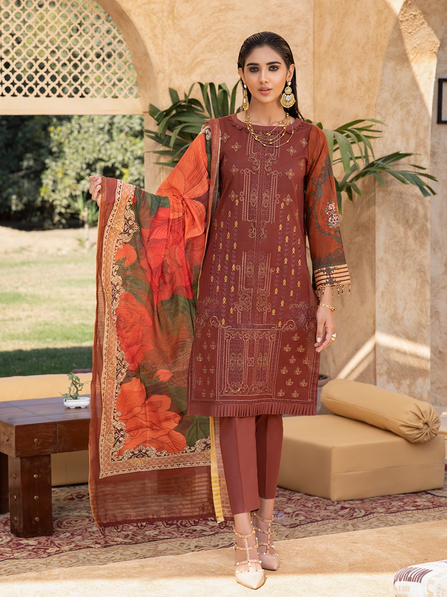 Salitex Ruby 3pc Lawn Embroidered Front With Lawn Printed Back Sleeves With Monar Dupatta Dyed Cambric Trouser Rococo Wk 00667a Summer Collection 2021