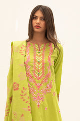 Zellbury Embroidered Shirt Shalwar Dupatta - Lime Green - Jacquard Suit Signature Lawn Collection 2024