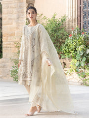 Salitex Pearl Series 3pc Embroidered Lawn Front With Broshia Lawn Back Sleeves Organza Broshia Dupatta With Dyed Cambric Trouser Signature Series Wk 00740 Summer Collection 2021