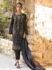 Salitex Goldy Black 3pc Embroidered Lawn Front With Broshia Lawn Back Sleeves Organza Broshia Dupatta With Dyed Cambric Trouser Signature Series Wk 00739 Summer Collection 2021