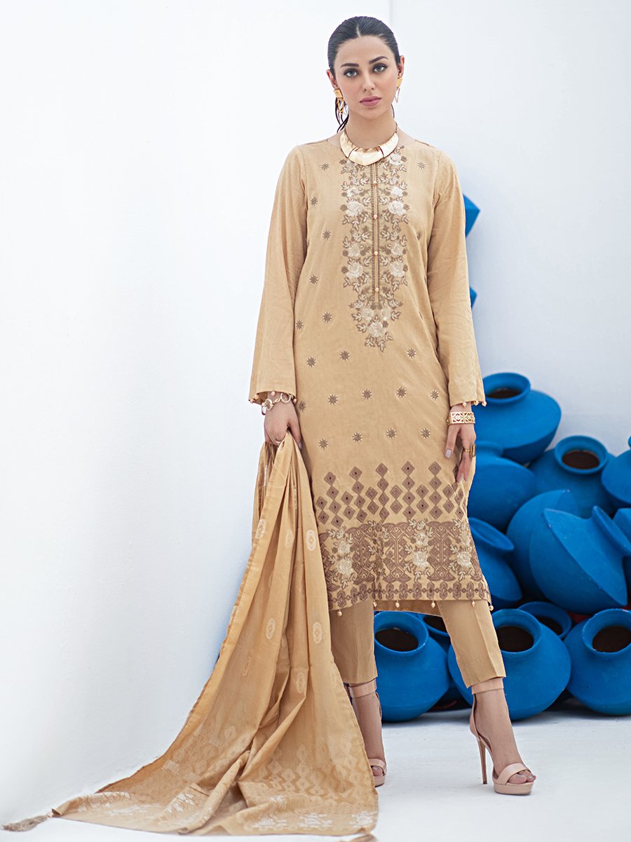 Salitex Enchant 3pc Embroidered Jacquard Shirt With Lawn Jacquard Dupatta Dyed Cambric Trouser Signature Series Wk 00772 Summer Collection 2021