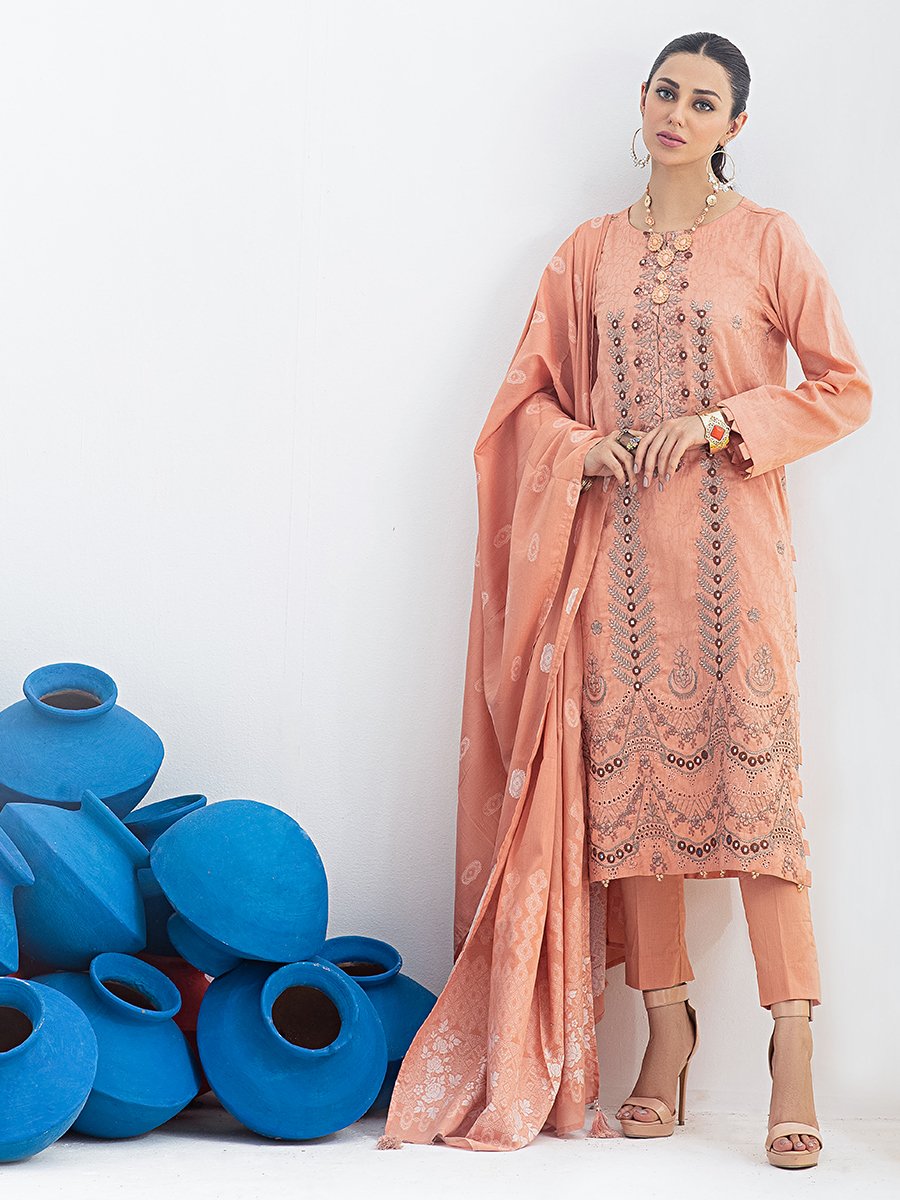 Salitex Thunder 3pc Embroidered Jacquard Shirt With Lawn Jacquard Dupatta Dyed Cambric Trouser Signature Series Wk 00771 Summer Collection 2021