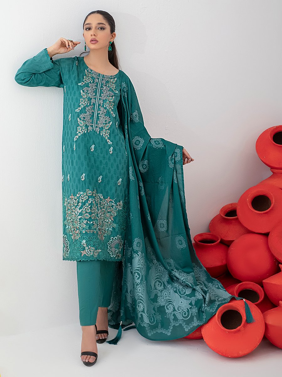 Salitex Muse 3pc Embroidered Jacquard Shirt With Lawn Jacquard Dupatta Dyed Cambric Trouser Signature Series Wk 00767 Summer Collection 2021