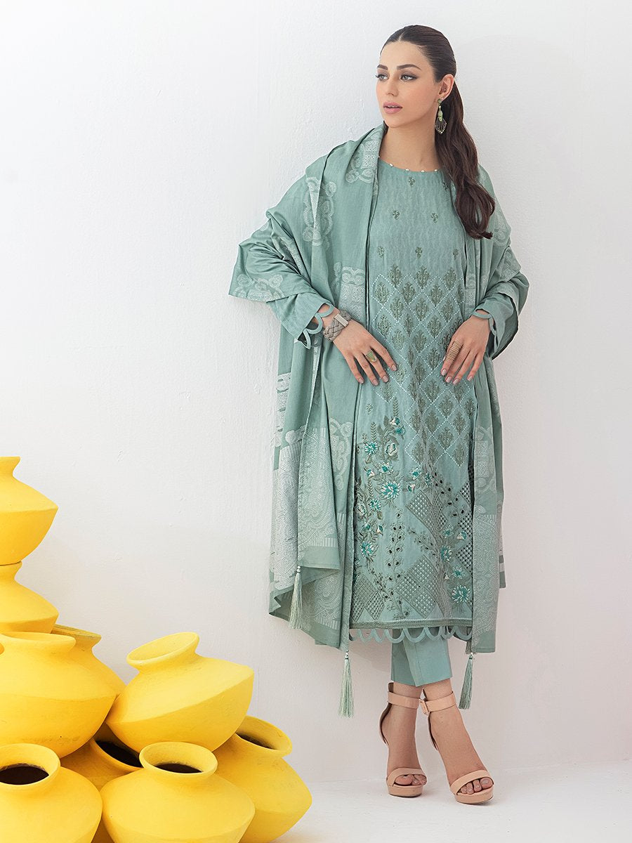 Salitex Allechant 3pc Embroidered Jacquard Shirt With Lawn Jacquard Dupatta Dyed Cambric Trouser Signature Series Wk 00768 Summer Collection 2021