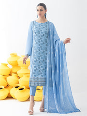 Salitex Sea Blue 3pc Embroidered Jacquard Shirt With Lawn Jacquard Dupatta Dyed Cambric Trouser Signature Series Wk 00765 Summer Collection 2021