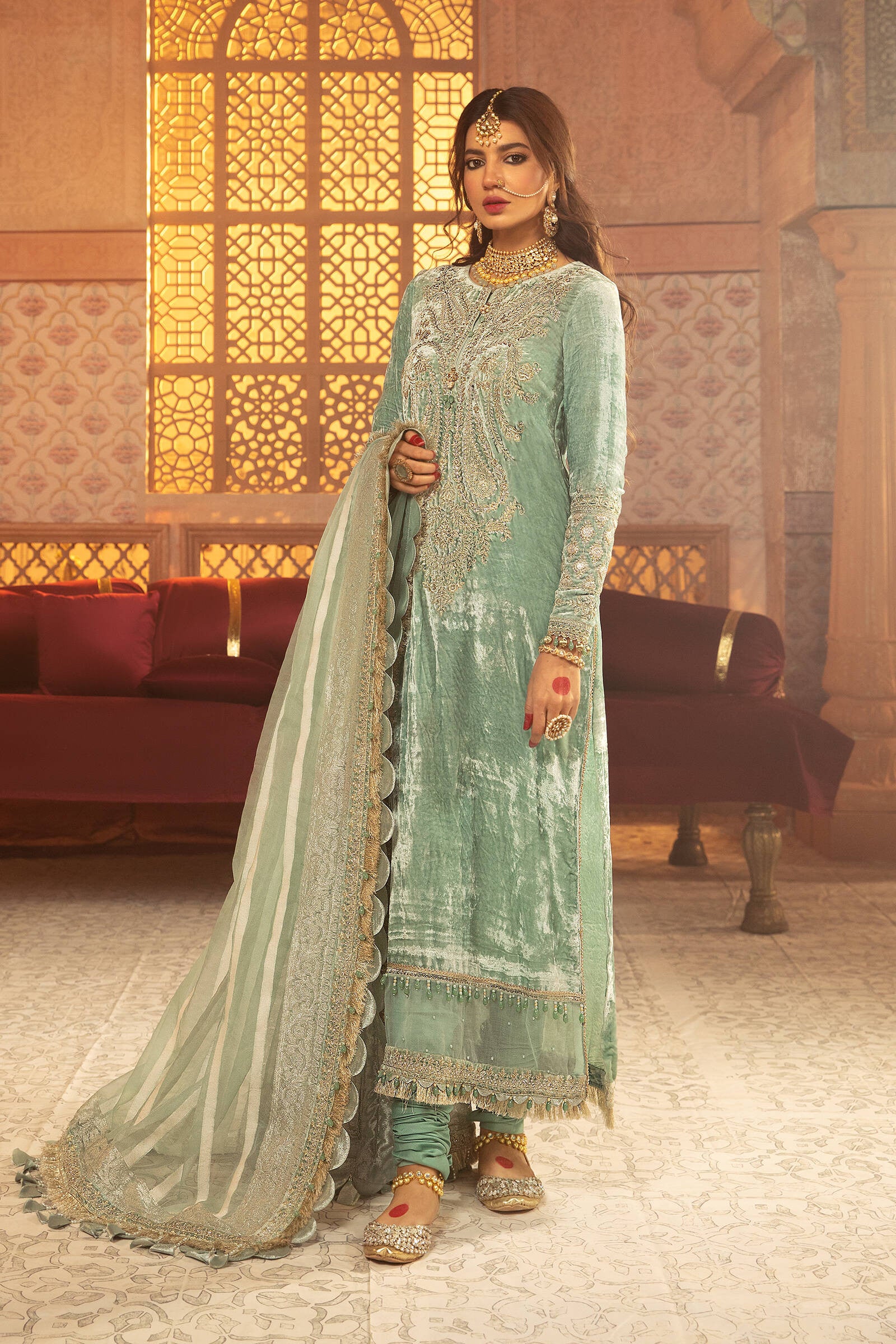 Maria B VEL-20-102 Sea Green Velvet 2021 Sara Clothes Maria B VEL-20-102 Sea Green Velvet 2021 Sara Clothes