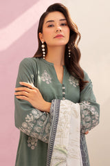 Zellbury Embroidered Shirt Shalwar Dupatta - Green - Slub Lawn Suit - 0898 Signature Lawn Collection 2024