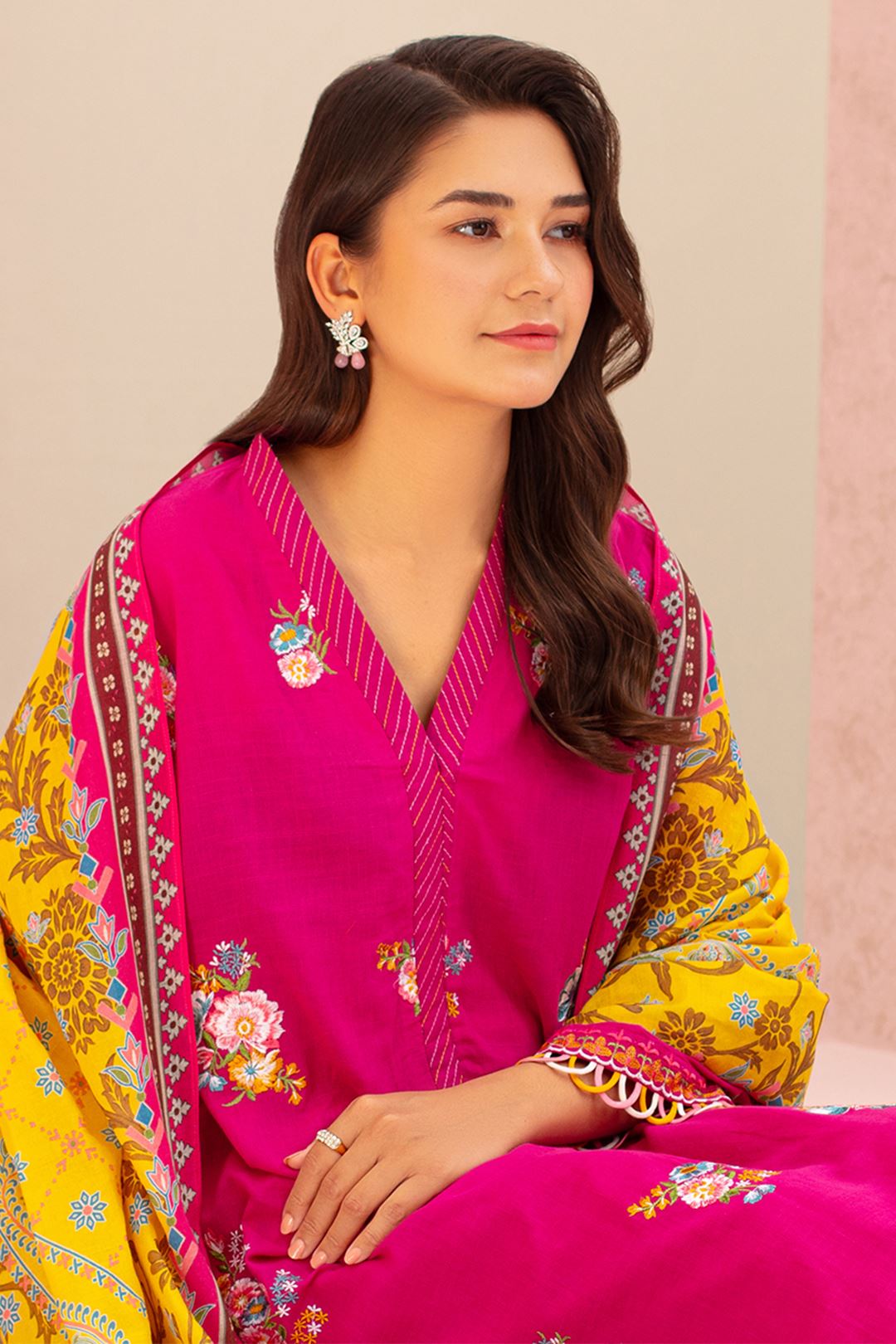 Zellbury Embroidered Shirt Shalwar Dupatta - Pink - Slub Lawn Suit - 0899 Signature Lawn Collection 2024