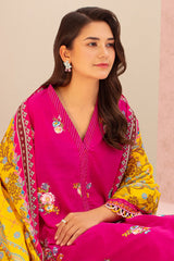 Zellbury Embroidered Shirt Shalwar Dupatta - Pink - Slub Lawn Suit - 0899 Signature Lawn Collection 2024