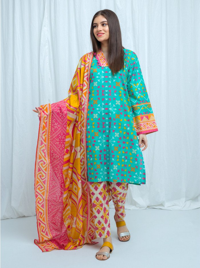 BeechTree Turquoise Twist-Printed-3P Eid Edition 2021