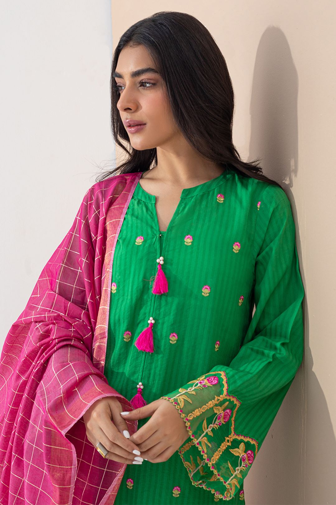 Zellbury Embroidered Shirt Shalwar Dupatta - Green - Jacquard Suit-0363 Signature Lawn Collection 2024