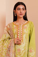 Zellbury Embroidered Shirt Shalwar Dupatta - Green - Lawn Suit-0189 Signature Lawn Collection 2024