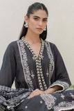 Zellbury Embroidered Shirt Shalwar Dupatta - Grey - Slub Lawn Suit - 0700 Signature Lawn Collection 2024