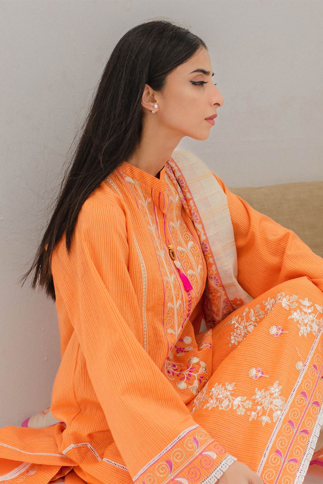 Zellbury Embroidered Shirt Shalwar Dupatta - Orange - Lawn Suit - 0185 Signature Lawn Collection 2024