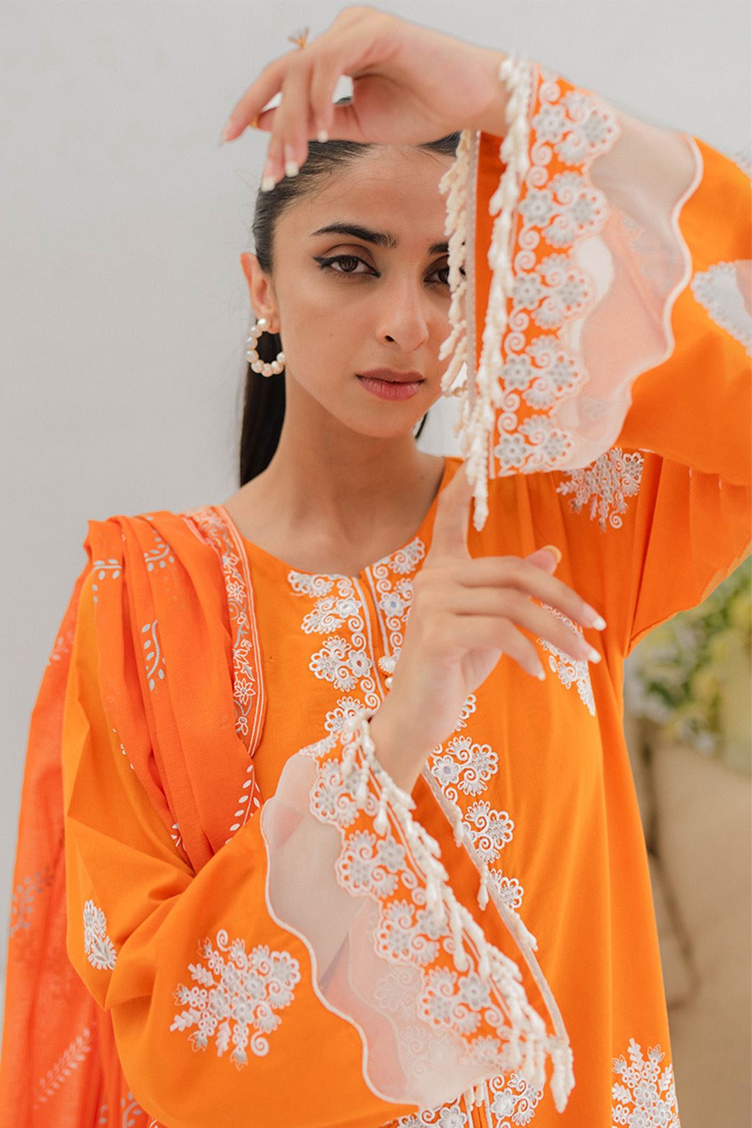 Zellbury Embroidered Shirt Shalwar Dupatta - Orange - Lawn Suit - 0283 Signature Lawn Collection 2024