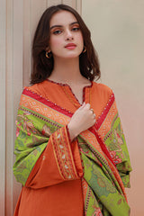 Zellbury Embroidered Shirt Shalwar Shawl - Orange - Viscose Suit - 0849 Signature Lawn Collection 2024