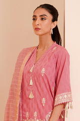 Zellbury Embroidered Shirt Shalwar Dupatta - Pink - Jacquard Suit-0367 Signature Lawn Collection 2024