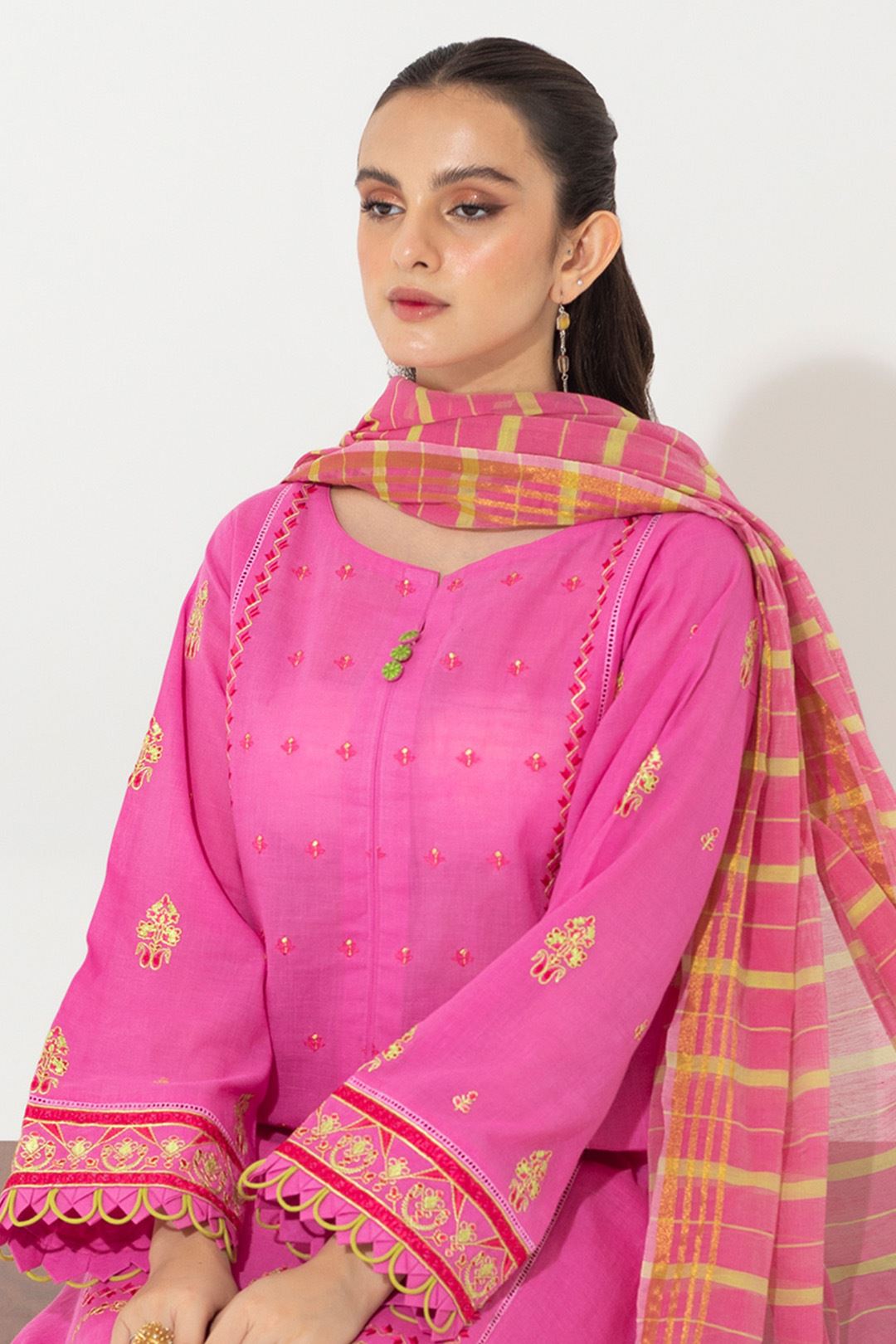 Zellbury Embroidered Shirt Shalwar Dupatta - Pink - Slub Lawn Suit-0650 Signature Lawn Collection 2024