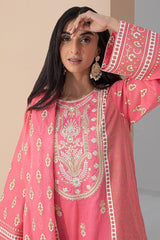 Zellbury Embroidered Shirt Shalwar Dupatta - Pink - Textured Suit-0198 Signature Lawn Collection 2024