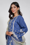Zellbury Embroidered Shirt Shalwar Dupatta - Bismark Blue - Jacquard Suit Signature Lawn Collection 2024