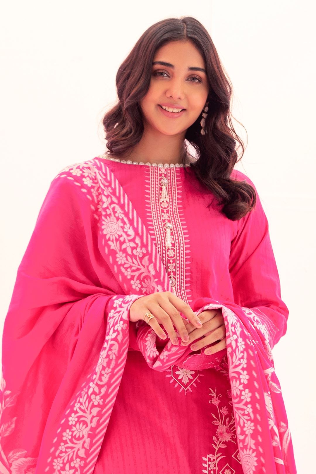 Zellbury Embroidered Shirt Shalwar Dupatta - Radical Pink - Jacquard Suit Signature Lawn Collection 2024