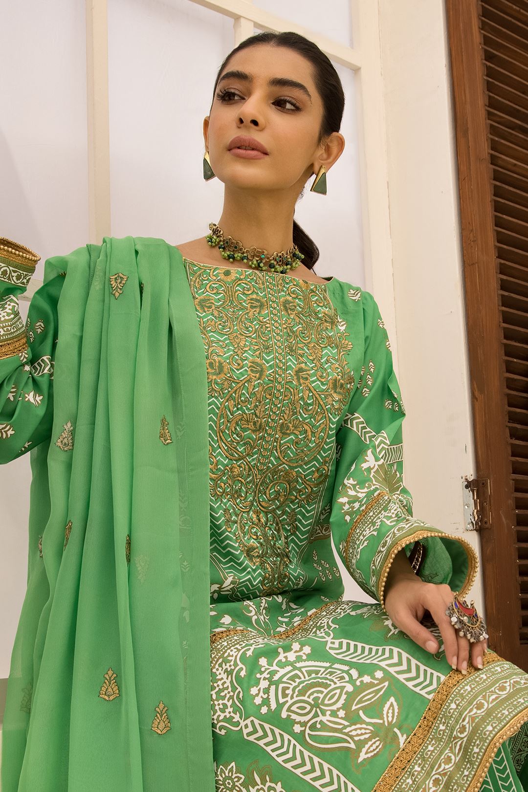 Zellbury Embroidered Shirt Shalwar Dupatta - Mantis Green - Lawn Suit Signature Lawn Collection 2024