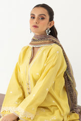 Zellbury Embroidered Shirt Shalwar Dupatta - Yellow - Slub Lawn Suit-0651 Signature Lawn Collection 2024