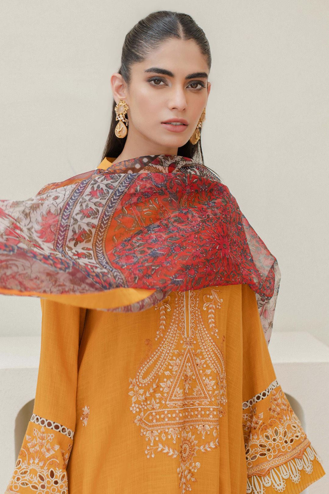 Zellbury Embroidered Shirt Shalwar Dupatta - Yellow - Slub Lawn Suit - 0701 Signature Lawn Collection 2024